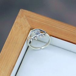 924 Sterling Silver Eye Ring Cuff Band Gift