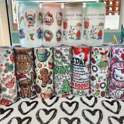 Christmas Gifts | Sublimation Tumblers | Glass Cups | Stitch, Hello Kitty, Mickey, Disney, Charlie Brown Christmas, Gingerbread | The Grinch