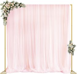 Fomcet 10FT x 10FT Backdrop Stand Heavy Duty with Base, Gold Portable Adjustable Pipe and Drape Kit, Square Metal Arch Party Frame for Wedding Birthda