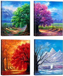 4 Seasons Modern Landscape 4 Panels Framed Canvas Print Wall Art Home Decor