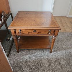 Wooden End Table With Drawes