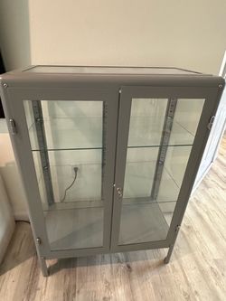 Gray Metal and Glass Display Cabinet