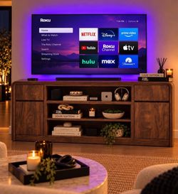 Modern TV Stand for 80 Inch TVs,  Entertainment Center w/Storage , Media Console (Brown)R-3