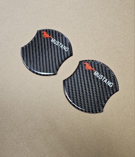BRAND NEW UNIVERSAL 2PCS FORD MUSTANG Real Carbon Fiber Anti Scratch Badge Door Handle Bowl Cover Trim