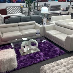 Gorgeous Sofa&Loveseat With Adjustable Headrest Available In Black & White 
