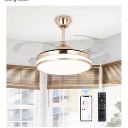 STERREN Retractable Gold Ceiling Fan with Lights 42 inch