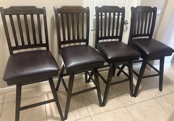 Set of 4 Dark Wood Swivel Bar Stools