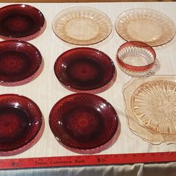 Lot Of 14. 8 Cristal d'Arques-Durand Antique Ruby Red Star Glass 8" Salad Plates