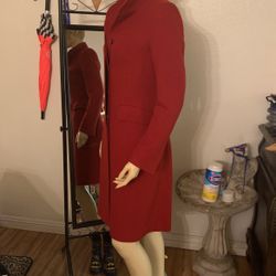 Red Designer Wool Coat Sz Small