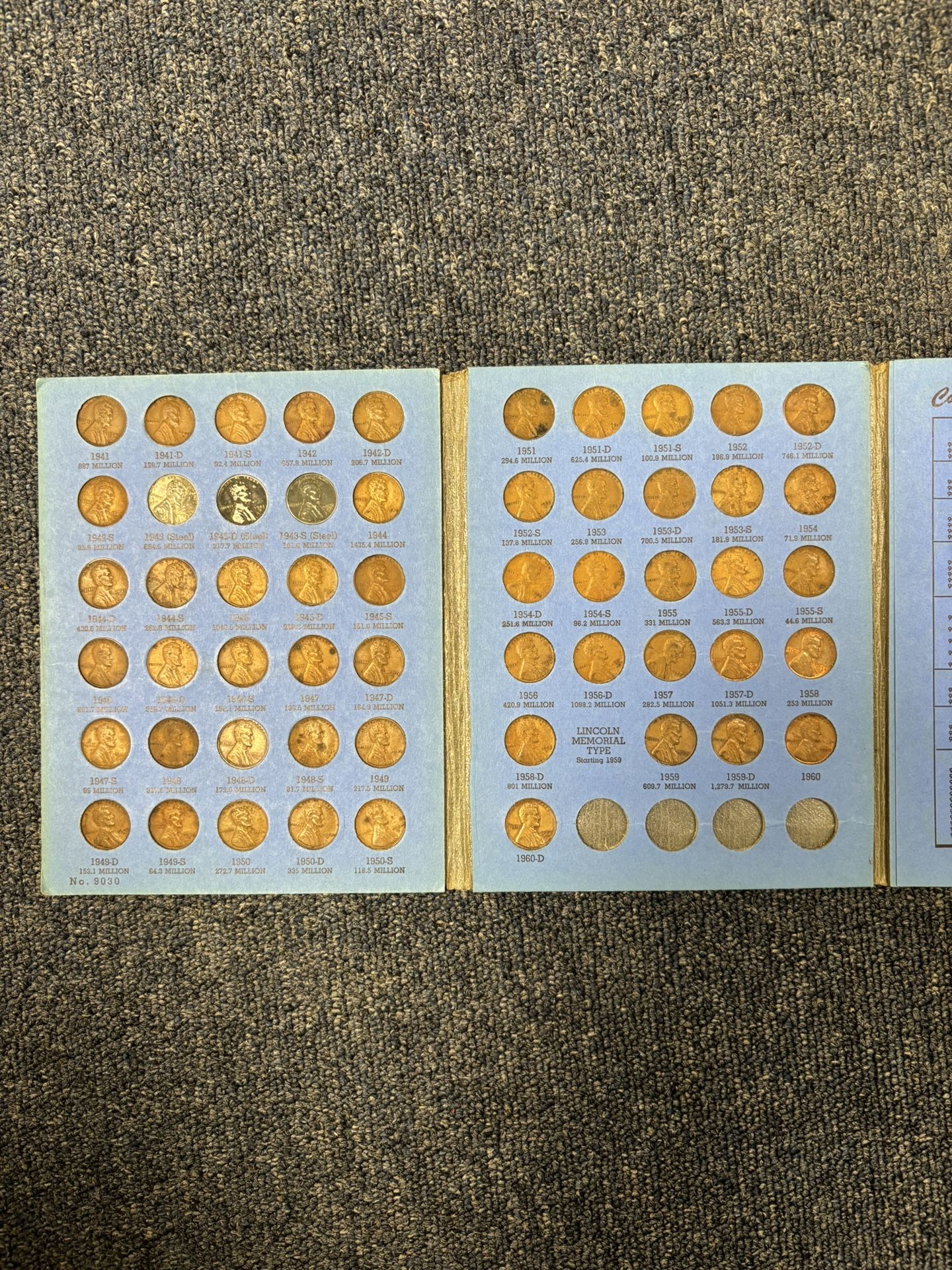 COMPLETE 1941 to 1960 Lincoln Cent Set -- 55 TOTAL COINS AT LOW COST!