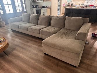 Large Beige Fabric Sectional Sofa with Chaise