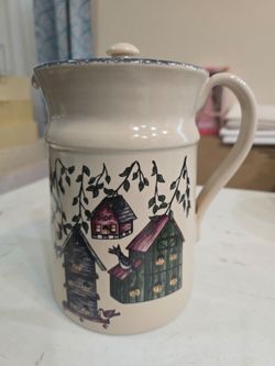 Ceramic Pitcher with Lid Birdhouse Design