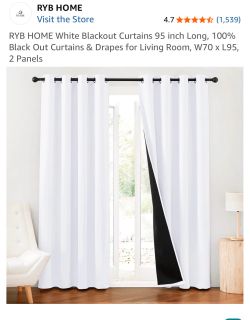 Long white black out curtains