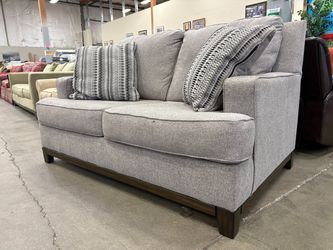 Modern Grey Woven Loveseat with Reversible Accent Pillows