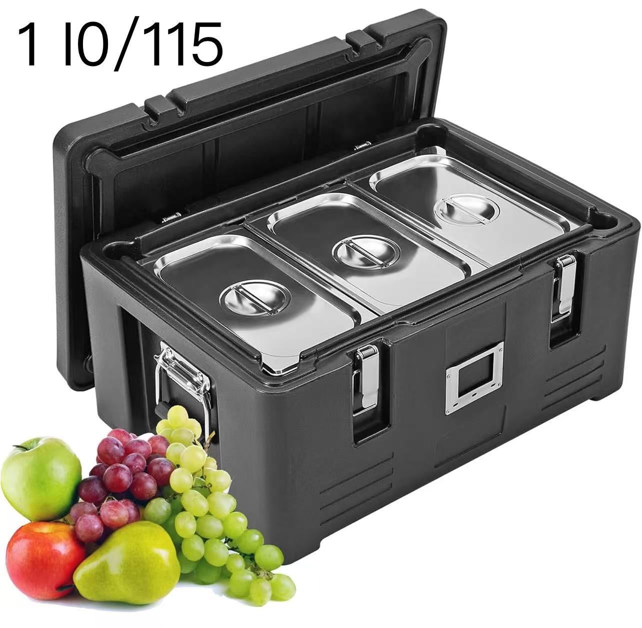 Top Load Insulated Food Pan Carrier - 36 Qt Capacity, Food Warmer with Elastic Side Handles and Buckles, Includes 3 Stainless Steel Pans, for Restaura