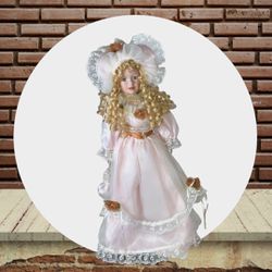 Vintage 20” Doll w Stand  Blonde Ringlet Curls, Handbag, Hat