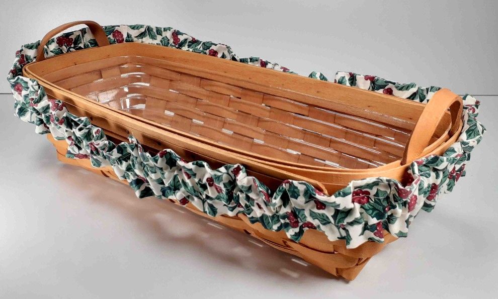 Longaberger 1995 Bread Basket 17x8 Leather Handles, Liner