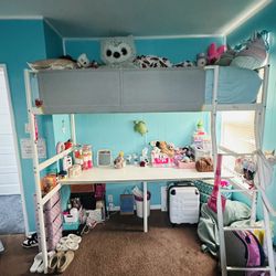 Loft bed frame with desk top, white/light gray, Twin