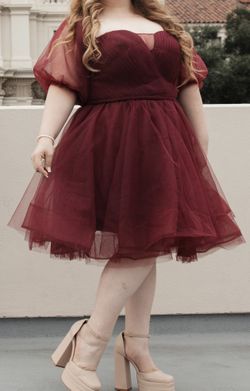 Wine Red Puffy Sleeves Cocktail Dress