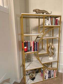 Gold & White Marble Etagere Bookcase