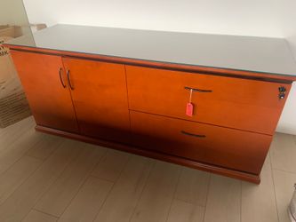 Wood storage credenza with glass top 24”x72”