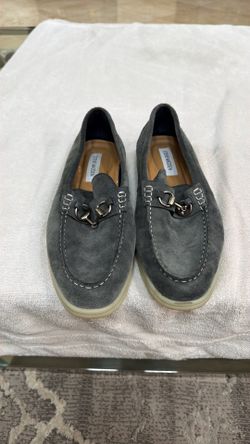 Steve Madden Loafers Mens Sz 10.5Gray Suede White Stitching Trim Faux Buckles