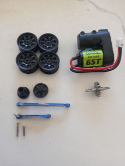 Scx30 spare parts rims, 65teeth motor injora metal gearing, treal steerinh arm.Gears