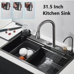 Waterfall Kitchen Faucet With Pull Out Sprayer