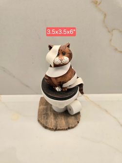 Tabby Cat on Toilet Figurine