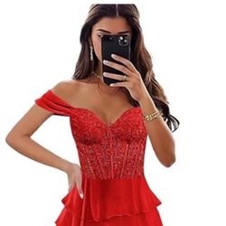 Off The shoulder, Corset style, Chiffon Tiered Skirt, Formal dress 