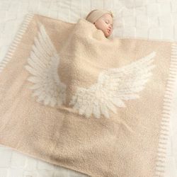 Angel Wings Beige Receiving Blanket, Ultra Soft Microfiber Milestone Photo Blankets for Baby