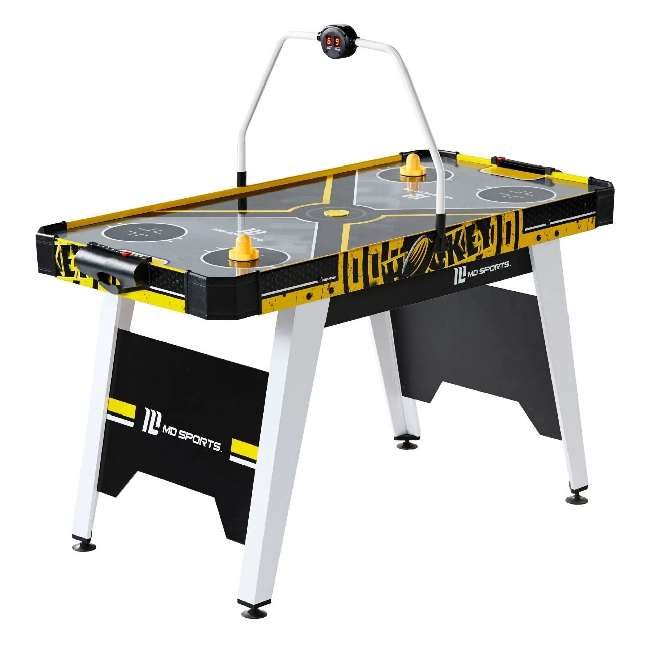 MD Sports Air Hockey Game Table, Overhead Electronic Scorer, Black/Yellow, 54" x 27" x 32"
