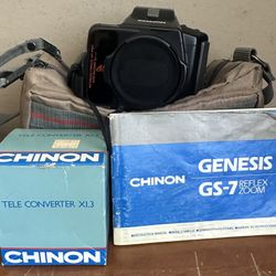 Chinon Genesis GS-7 Reflex Zoom 35mm Film Autofocus SLR Camera w/Case Manual BLK