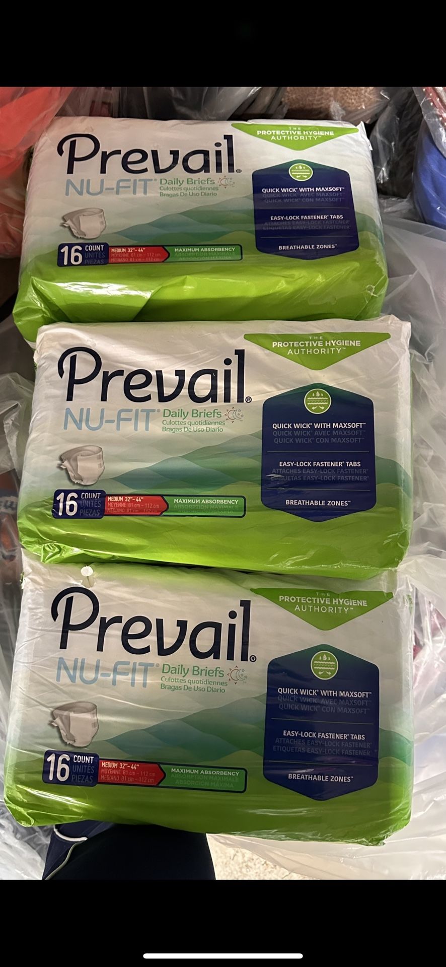 Prevail Nu-Fit Adult Daily Briefs, Get 3 Packs Maximum Absorbency Sz M