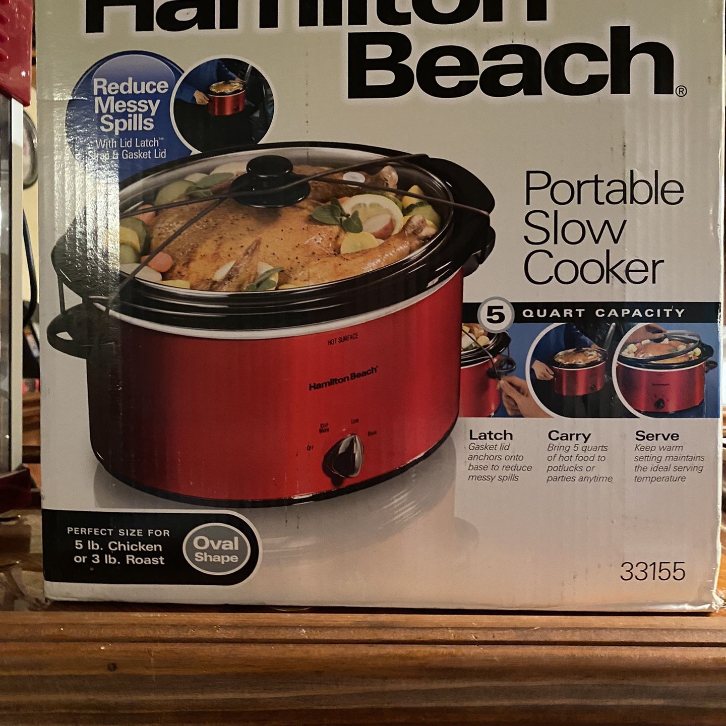Red Hamilton Beach 5 Qt. Portable Slow Cooker 33155 (Brand New)
