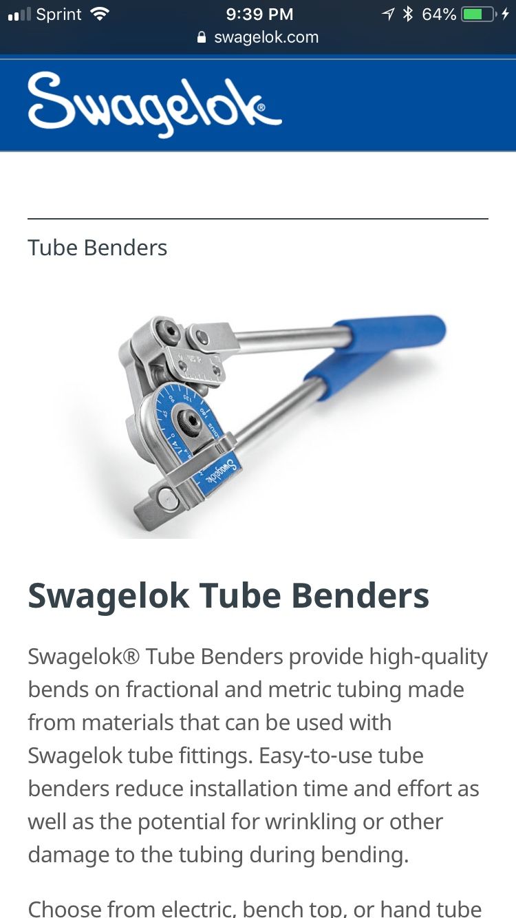 Swagelok tubing benders