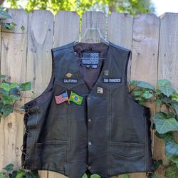 USA Bikers Dream Apparel Brown Leather Motorcycle Vest Sz 54  Tooled / Pessed Eagle Live to Ride 