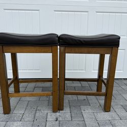 Wood Bar Stools with Cushioned Seats Brown Counter Height Stool