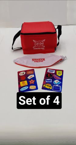 Set Of 4 Stranger Things Hawkins Pool Lifeguard cooler lunch box Stickers Ball Beach pool accessories