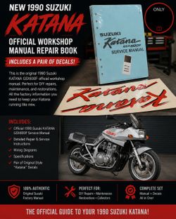 1990 Suzuki Katana GSX600F Motorcycle, Oficial Workshop Manual Repair Book and Decals.