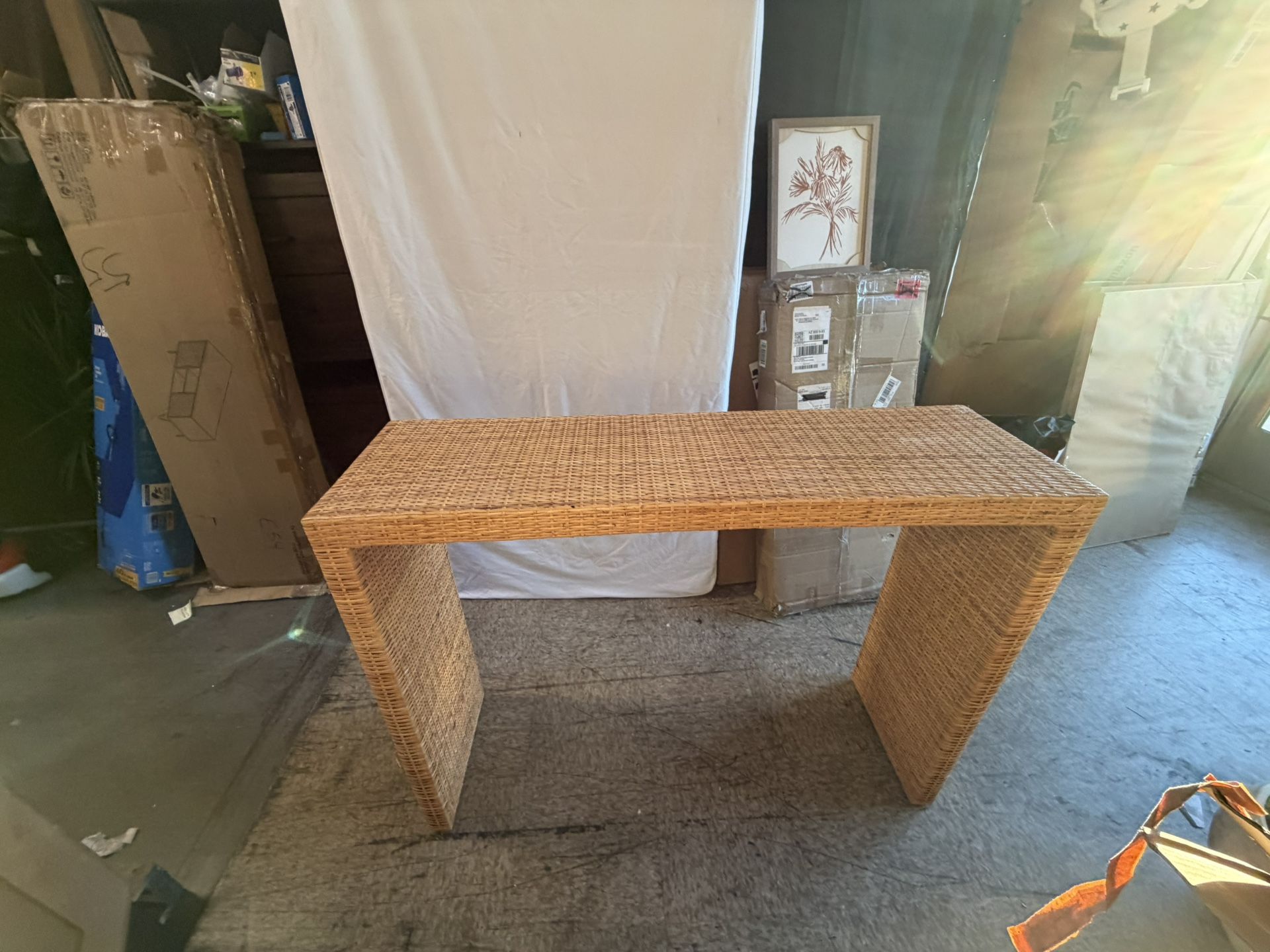 Woven Rattan Console Table / Entryway Table – Natural Finish