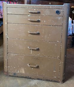 Vintage Rolling 1940s Pressteel Industrial Tool Cabinet / Chest toolbox - Rare Decal