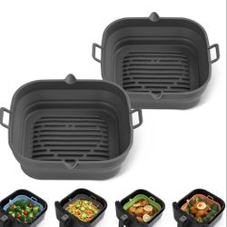 2 Pack] Silicone Air Fryer Liners Square - Reusable Airfryer Basket - Easy to Clean Air Fryers Pot for 5.8 to 8 Qt Large Air Fryer Baking Tray Oven Ac