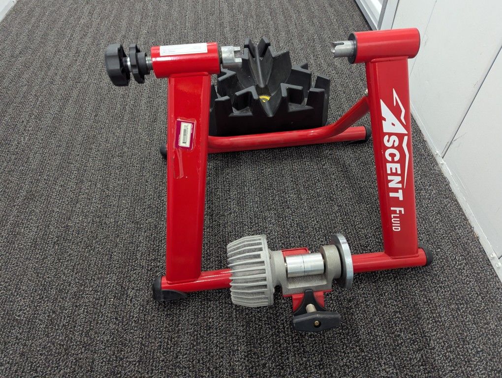 Ascent Fluid Bike Trainer – Red (with 3-Height Front Wheel Stand)