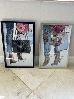 2 Pcs; Metal & Glass Wall Art