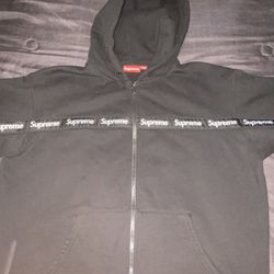 Supreme Text Stripe Zip Up Hoodie (BLACK) Size: XL for Sale in