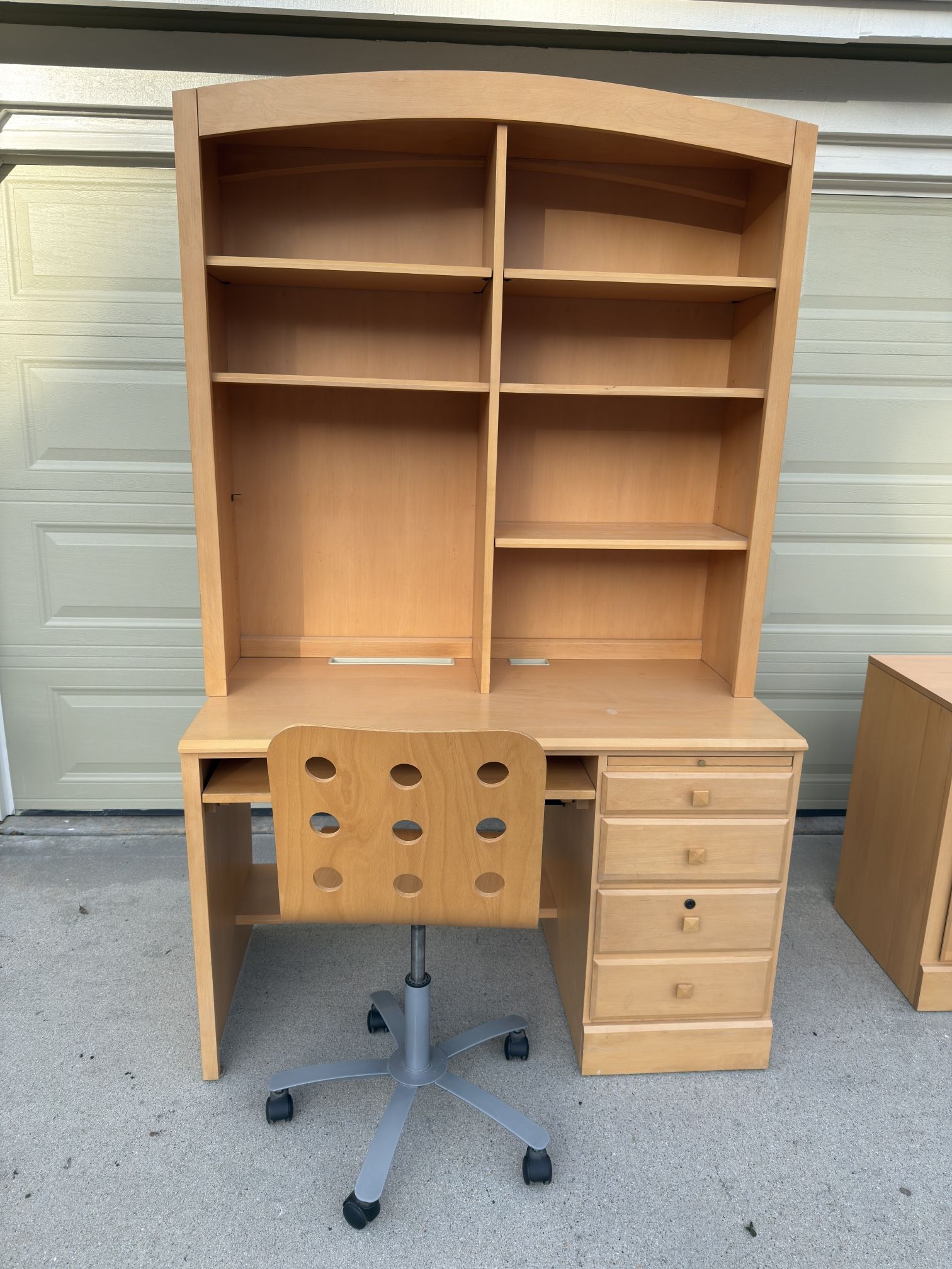 Desk with Hutch, Computer And Filing Cabinets