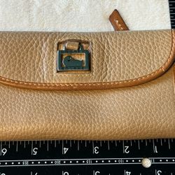 Dooney & Bourke Taupe CONTINENTAL Pebbled Leather Trifold Wallet