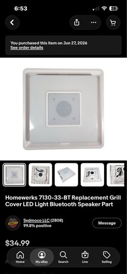 Homewerks 7130-33-BT Bathroom Exhaust Fan LED Light & Bluetooth Speaker Grille – OEM