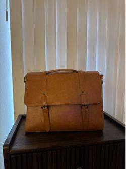 Tan Faux Leather Messenger Bag